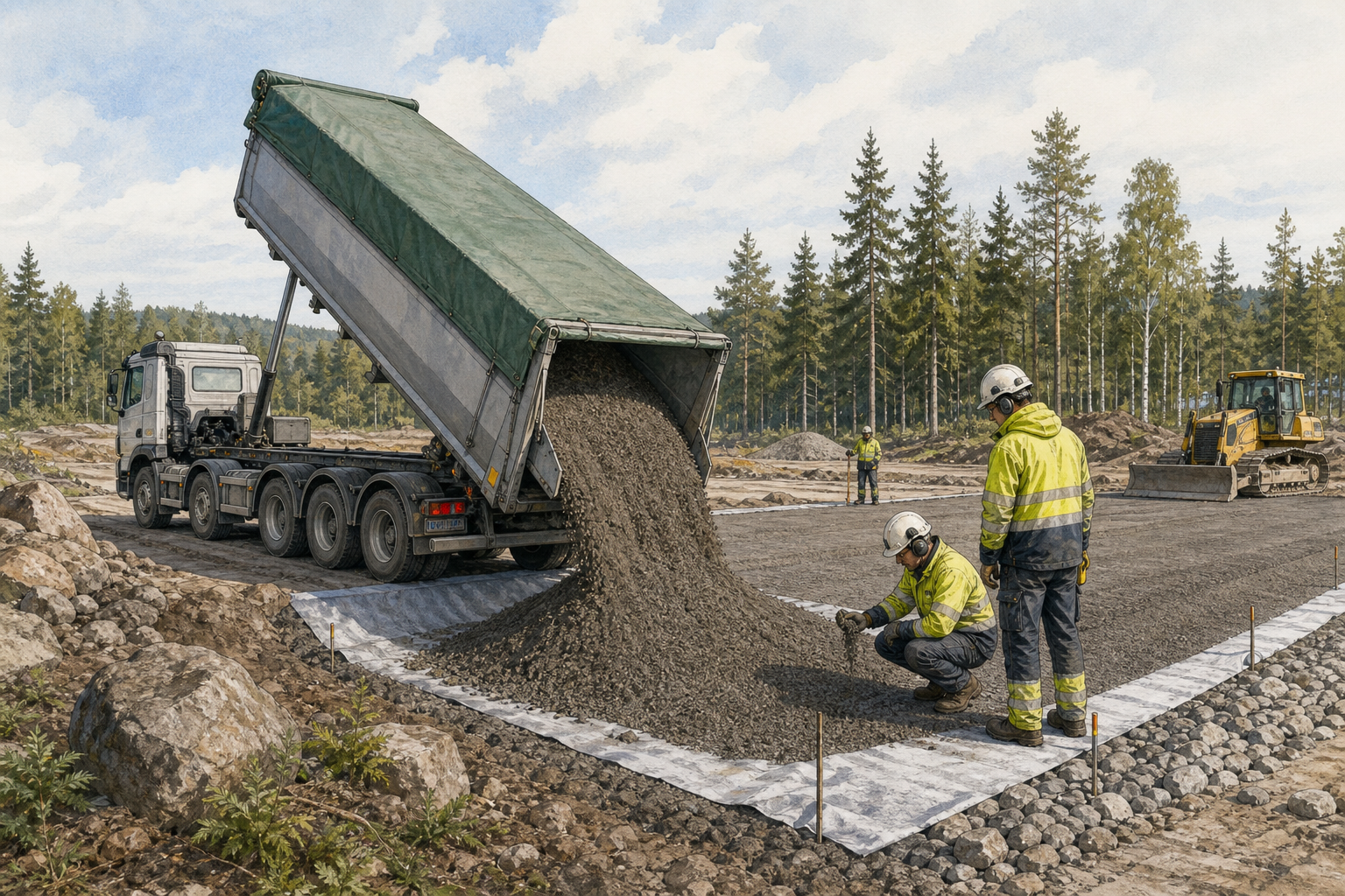 Kuvituskuva voimalaitoksen pohjahiekan hyödyntämisestä suomalaisen kiertotalousalueen maarakentamisessa