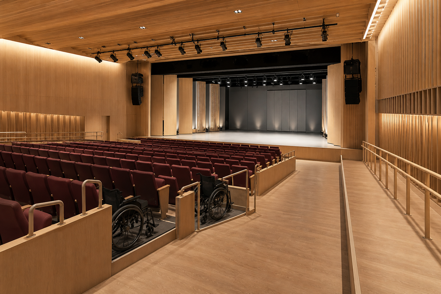 Kuvituskuva uudistetusta esteettömästä suomalaisesta teatterikatsomosta.